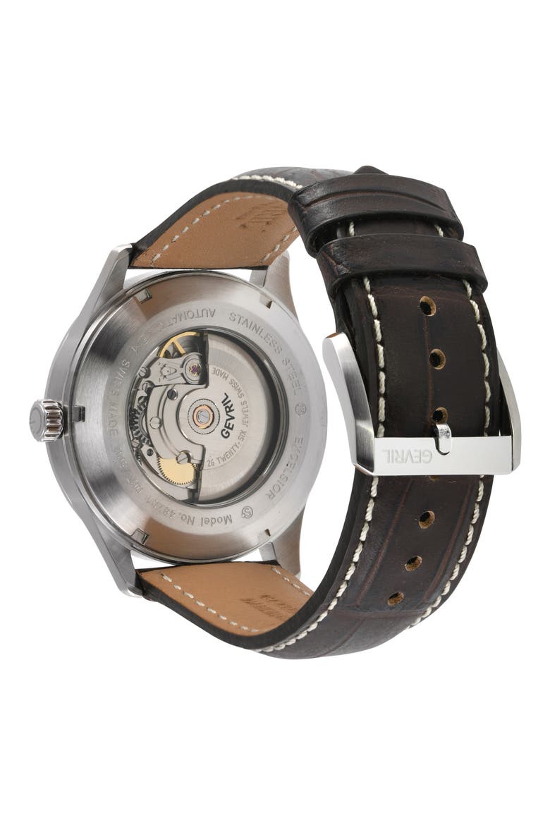 Excelsior Croc Embossed Leather Strap Watch, 42mm, Alternate, color, BROWN