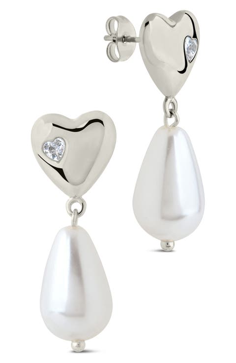 Josephine Cubic Zirconia Heart 5–5.5mm Pearl Drop Earrings