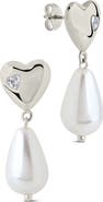 Sterling Forever Josephine Cubic Zirconia Heart 5–5.5mm Pearl Drop Earrings