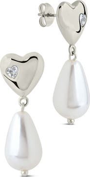 Sterling Forever Josephine Cubic Zirconia Heart 5–5.5mm Pearl Drop Earrings