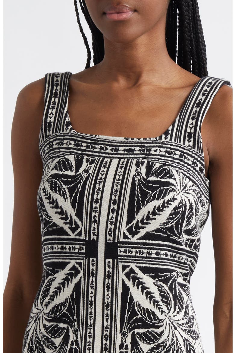 Scarf Print Jacquard Sleeveless Dress, Alternate, color, OFF-WHITE