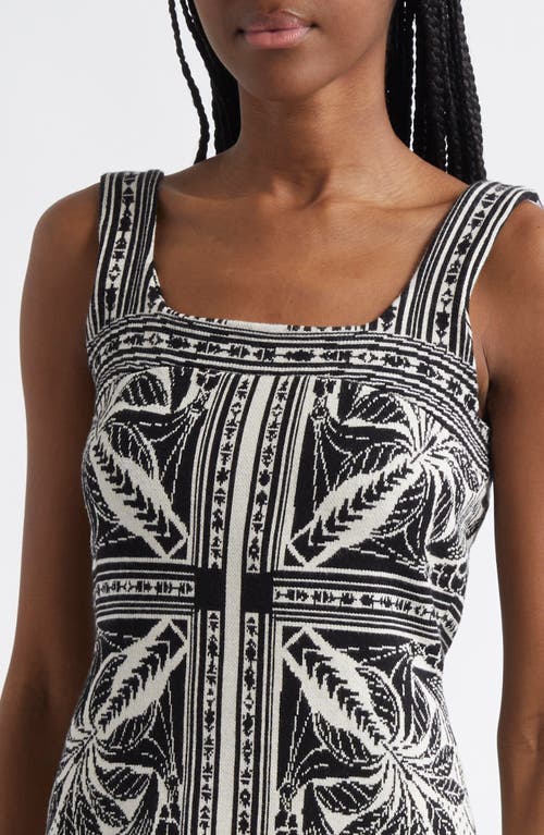 Farm Rio Scarf Print Jacquard Sleeveless Dress In Off-white