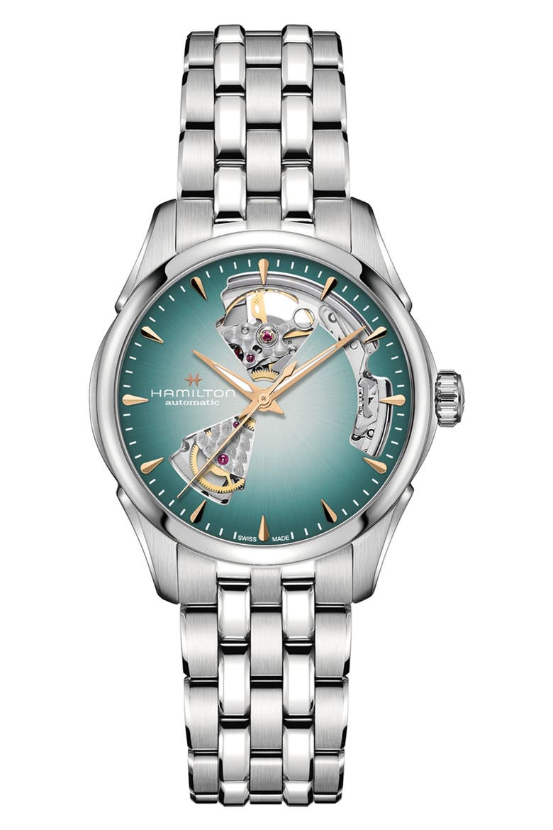 Jazzmaster Open Heart Automatic Bracelet Watch, 36mm, Main, color, TURQUOISE