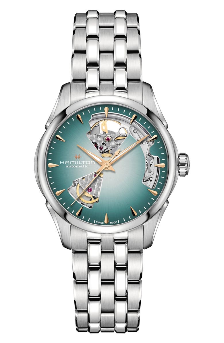 Hamilton Jazzmaster Open Heart Automatic Bracelet Watch, 36mm, Main, color, Turquoise