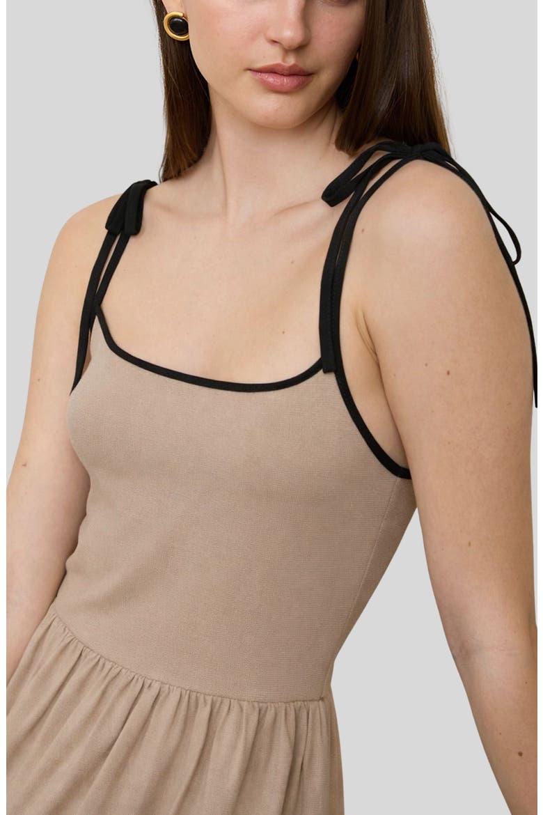 Contrast Bow Strap Midi Dress, Alternate, color, LIGHT KHAKI