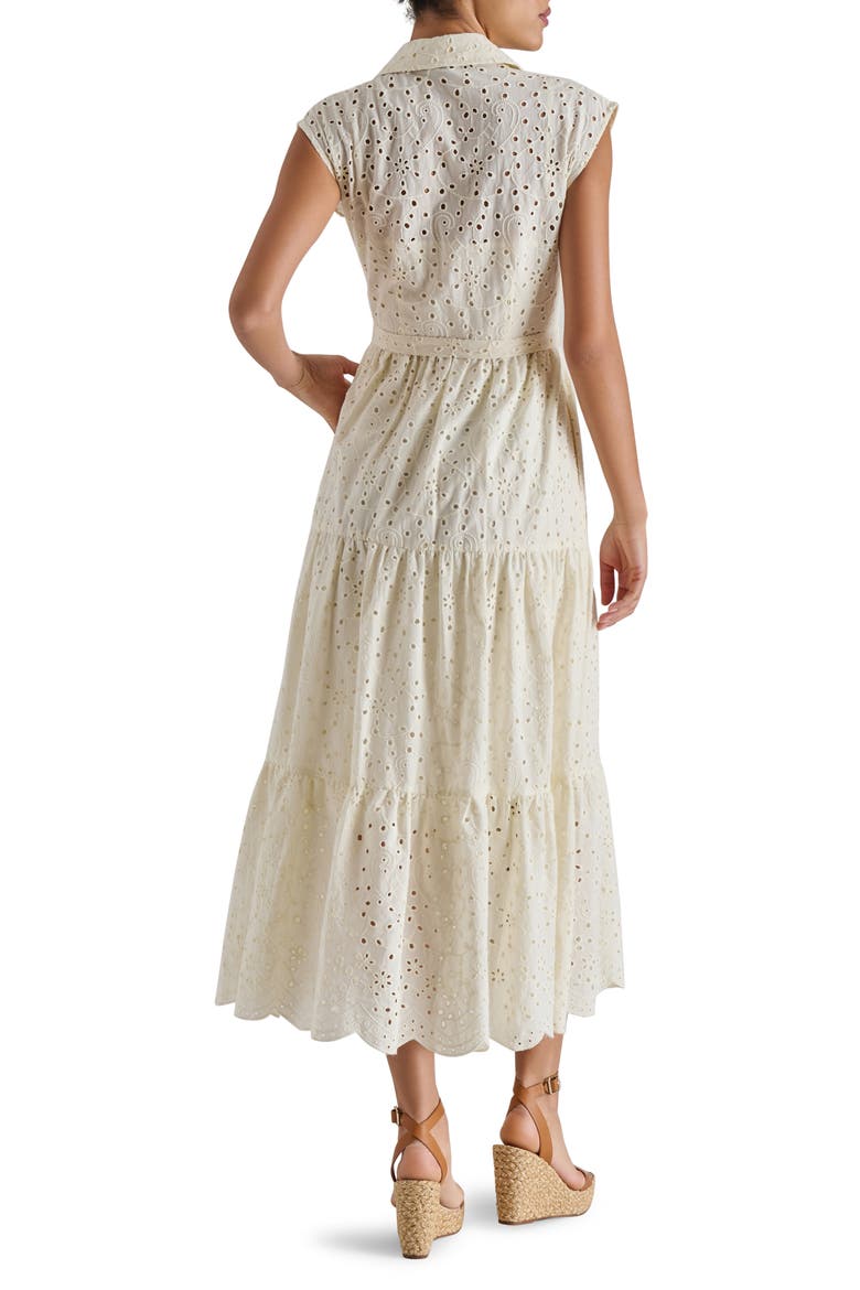 Clover Embroidered Eyelet Sleeveless Tiered Shirtdress, Alternate, color, MARSHMALLOW