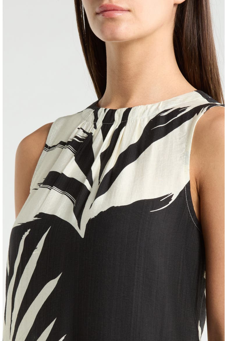 Palm Print Sleeveless Shift Midi Dress, Alternate, color, BLACK BONE LEAF