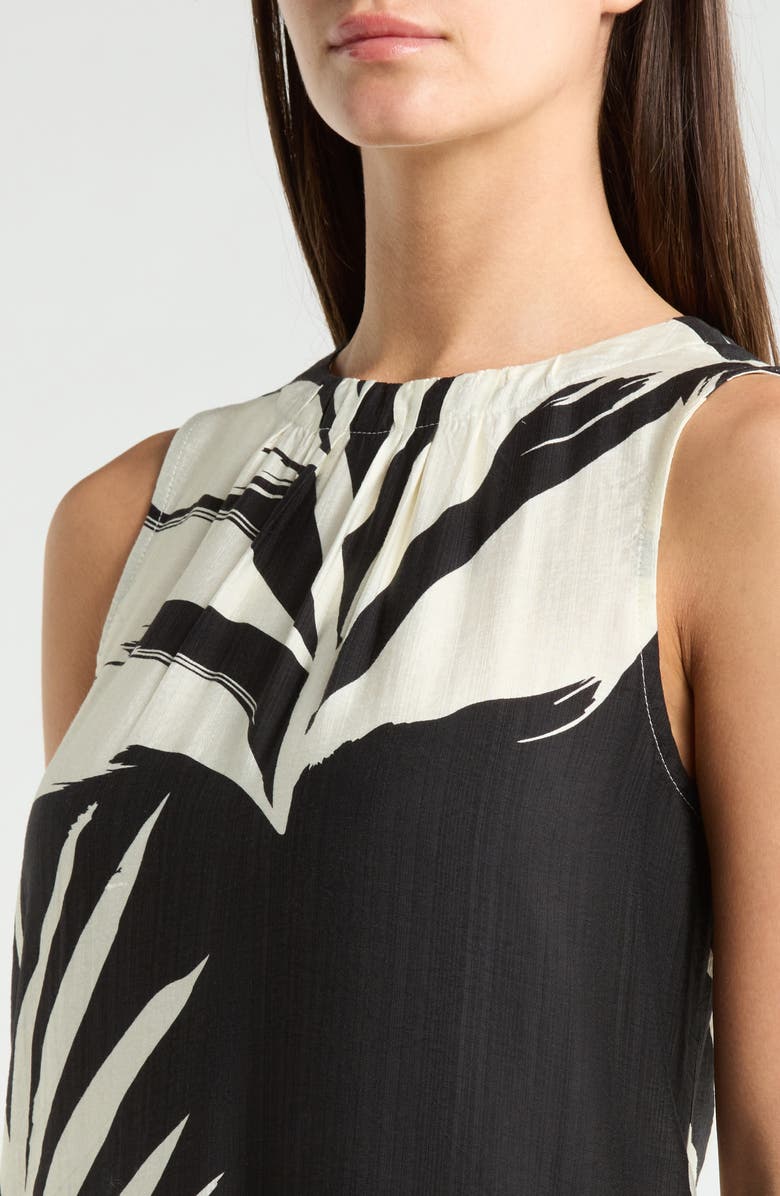 MELLODAY Palm Print Sleeveless Shift Midi Dress, Alternate, color, Black Bone Leaf