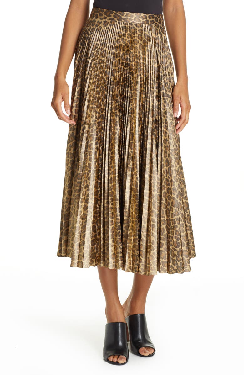 A.L.C. Bobby Leopard Print Pleated Midi Skirt, Main, color, 