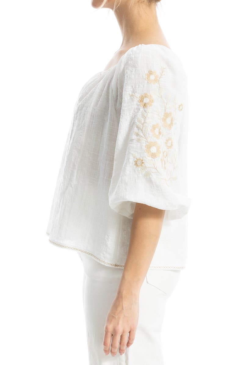 MAX STUDIO Embroidered Peasant Top, Alternate, color, White/Khakie Poppies Crest Emb