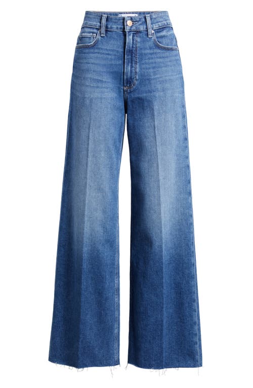 Paige Anessa High Waist Raw Hem Wide Leg Jeans In Blue