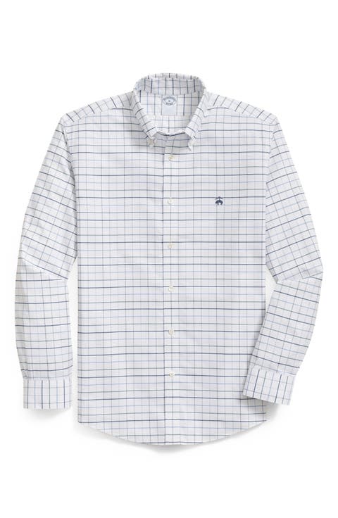 Tattersall Check Wrinkle Resistant Stretch Cotton Button-Down Shirt