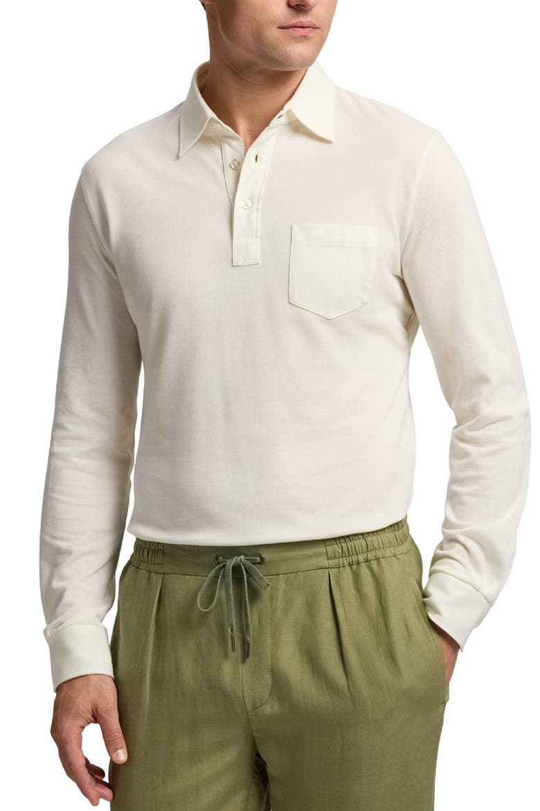 Long Sleeve Cotton & Cashmere Piqué Pocket Polo, Main, color, CLASSIC WHITE