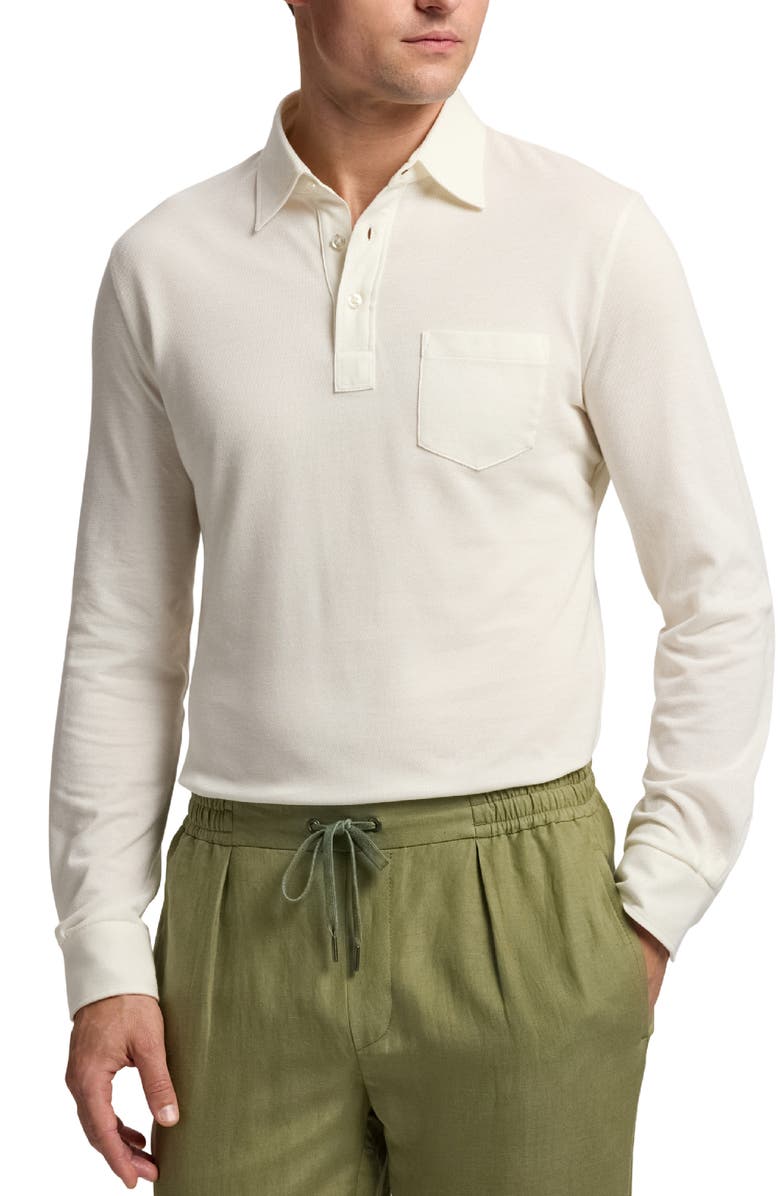 Ralph Lauren Purple Label Long Sleeve Cotton & Cashmere Piqué Pocket Polo, Main, color, Classic White