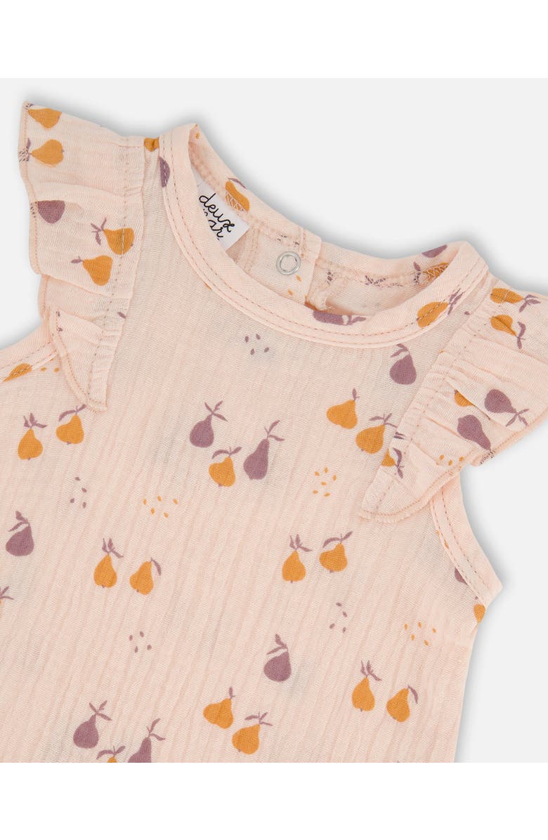 Deux par Deux Baby Girl's Printed Muslin Top And Bloomer Set Peach With Pears, Alternate, color, Peach With Pears Print