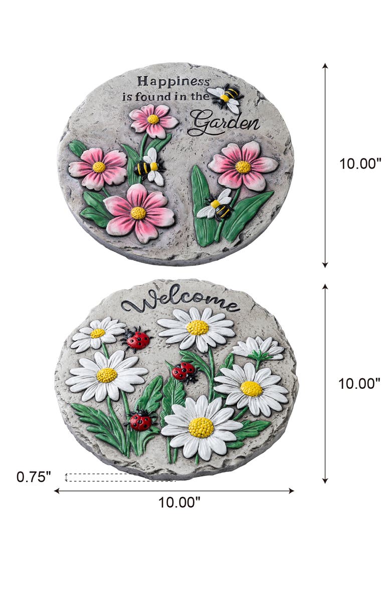 Glitzhome Set of 2 Cement Flower Textured Stepping Stones, Alternate, color, Grey