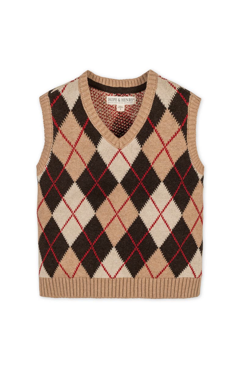 Hope & Henry Kids' Organic V-Neck Argyle Sweater Vest, Main, color, Fireside Argyle