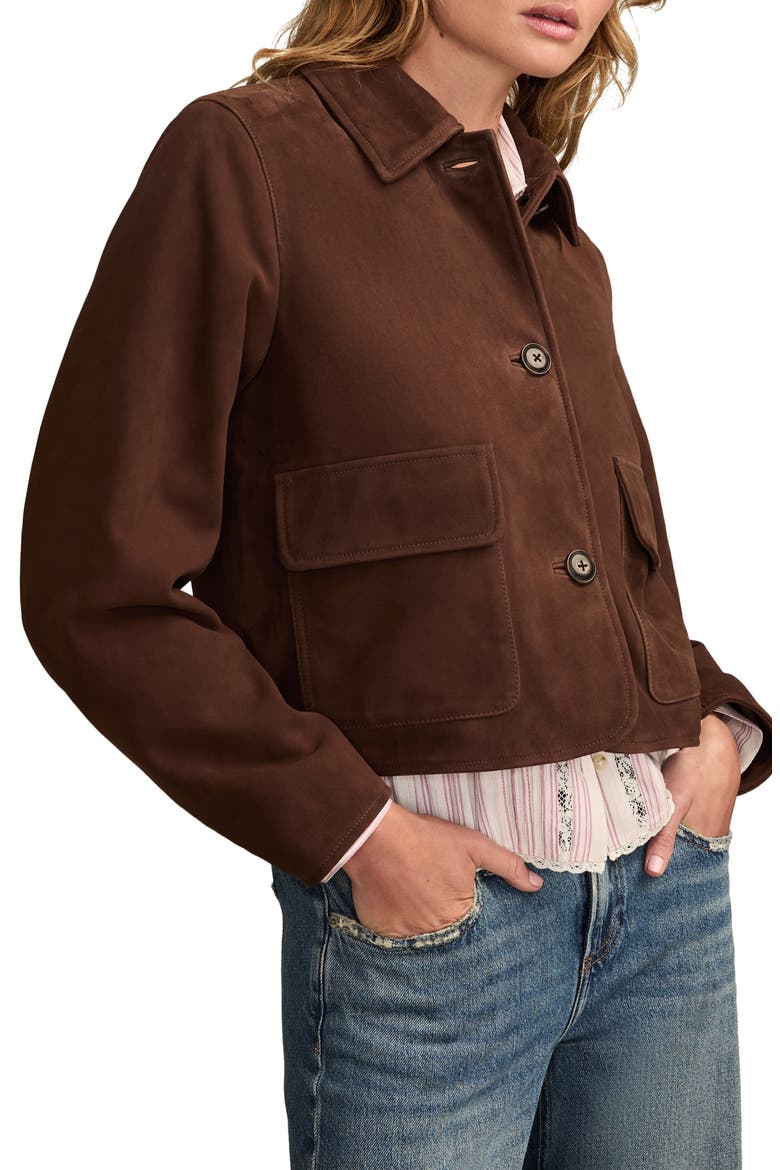 Button Front Suede Jacket, Alternate, color, CHOCOLATE BROWN