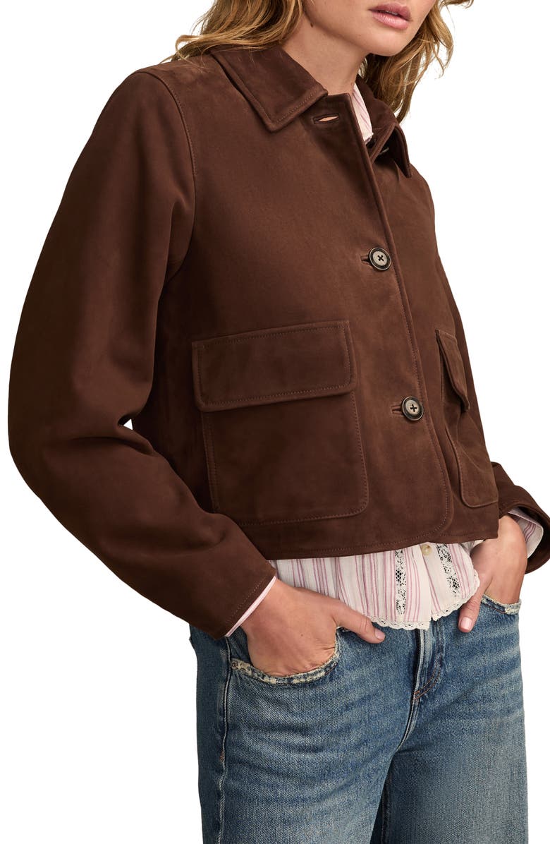 Lucky Brand Button Front Suede Jacket, Alternate, color, Chocolate Brown