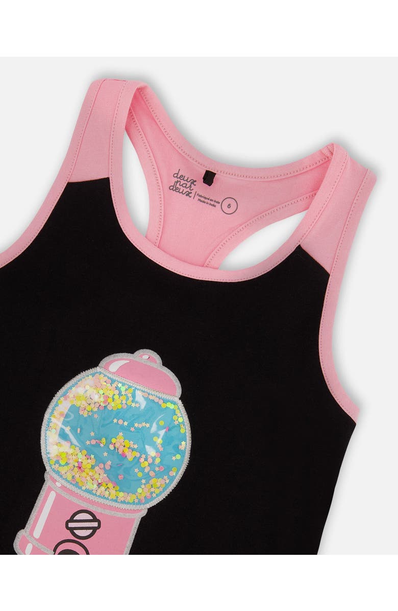 Deux par Deux Girl's Organic Cotton Racerback Tank Top Black And Candy Machine, Alternate, color, Black And Candy Machine