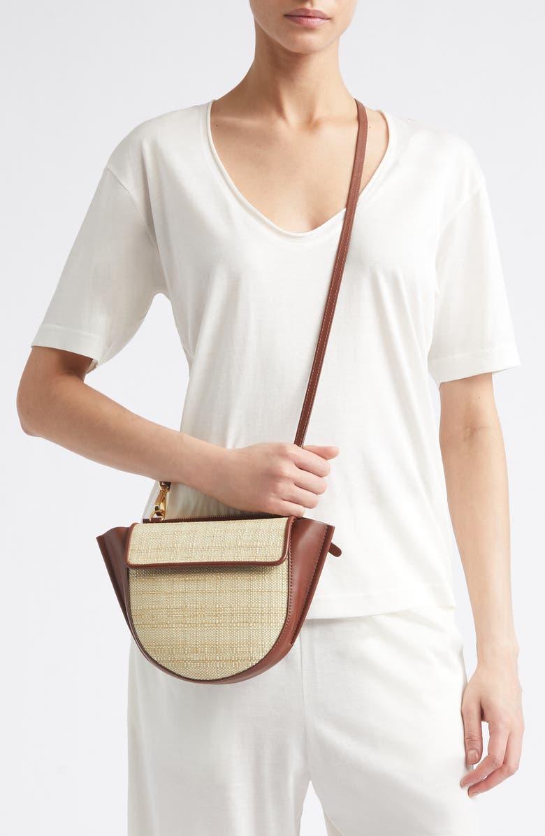Wandler Mini Hortensia Two-Tone Leather & Raffia Handbag, Alternate, color, Beige Raffia