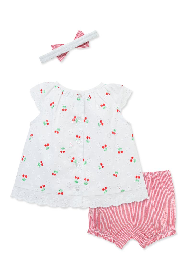 Cherry Eyelet Cotton Top, Shorts & Headband Set, Alternate, color, PINK