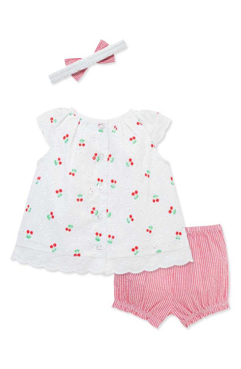 Little Me Cherry Eyelet Cotton Top, Shorts & Headband Set, Alternate, color, Pink