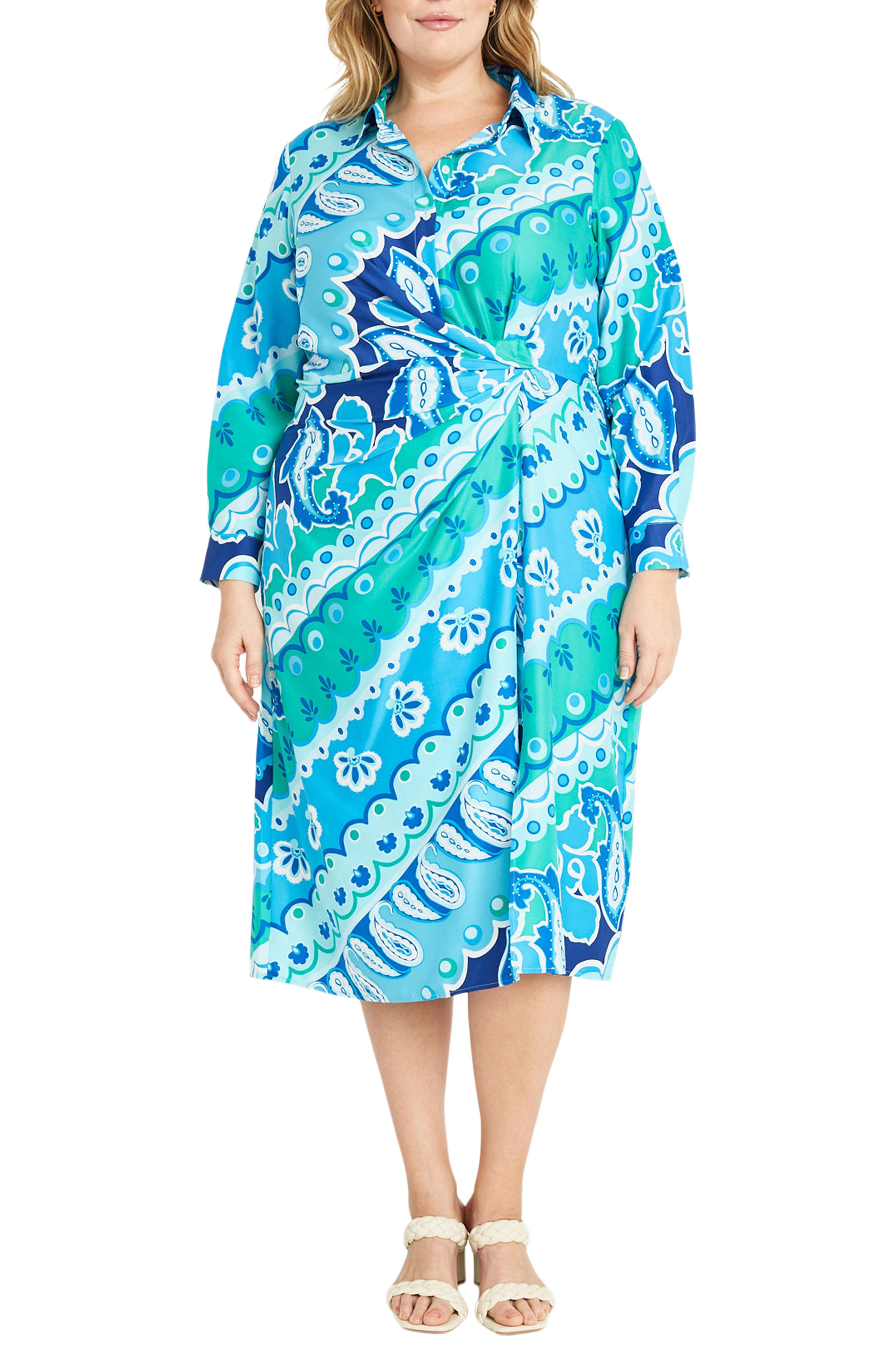 Donna Morgan Long Sleeve Twisted Waist Midi Shirtdress