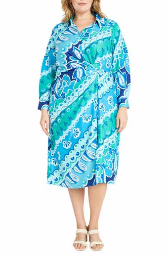 Long Sleeve Twisted Waist Midi Shirtdress
