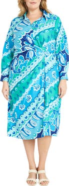 Donna Morgan Long Sleeve Twisted Waist Midi Shirtdress