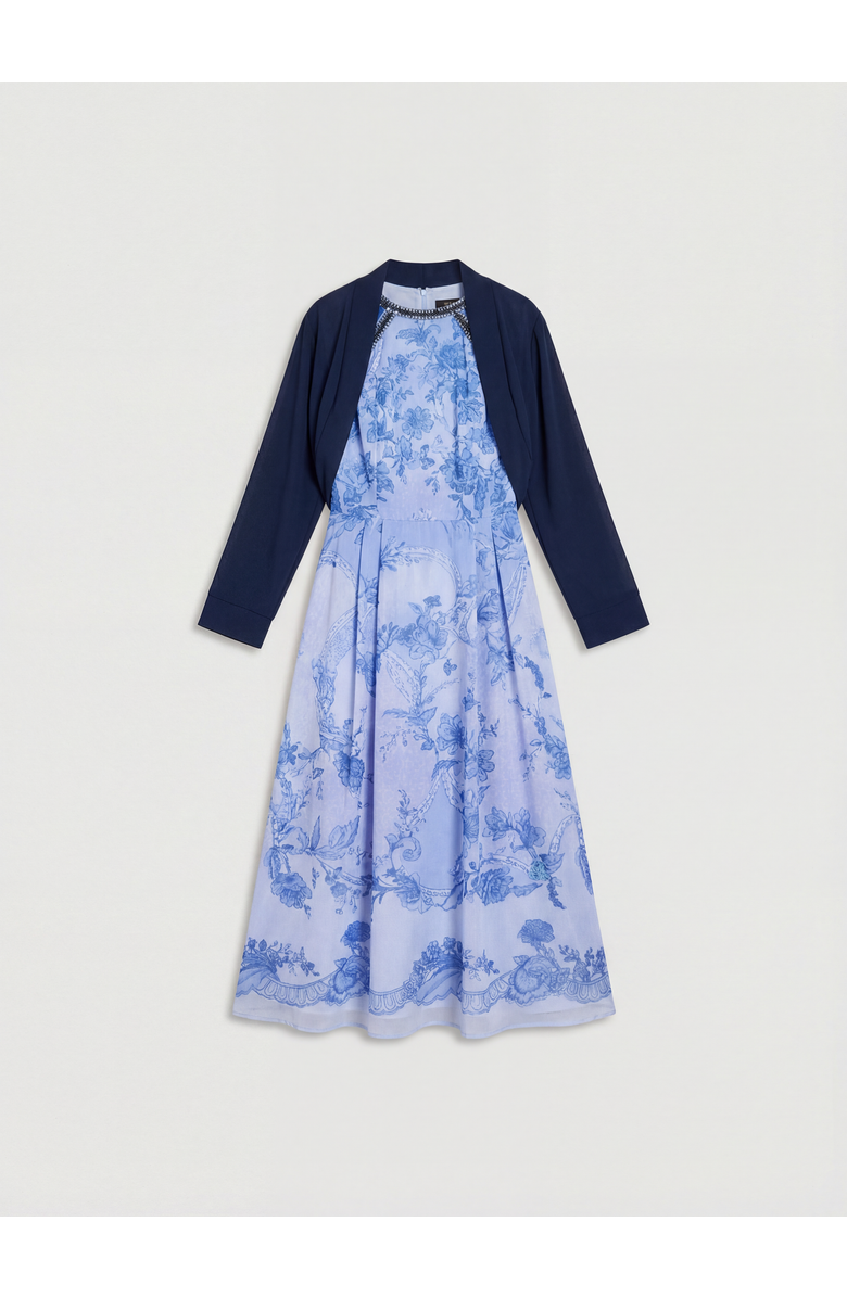 Coast Placement Print Organza Midi Dress, Alternate, color, Blue