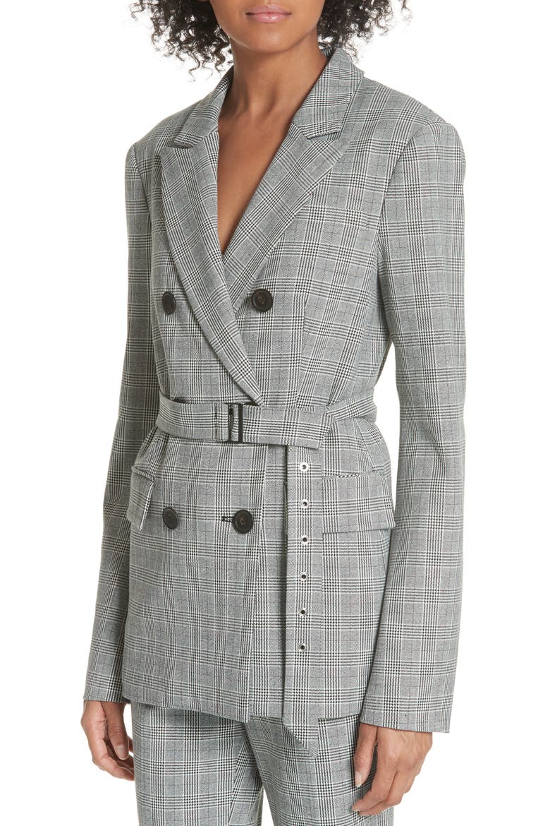 Belted Glen Check Blazer, Alternate, color, BLACK WHITE MULTI