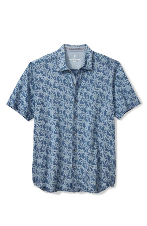 Palm Grotto Print Cotton Camp Shirt