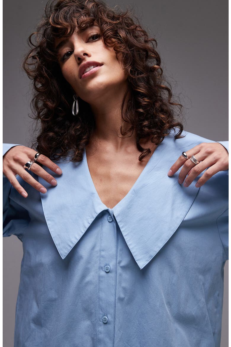 Point Collar Cotton Poplin Button-Up Shirt, Alternate, color, MID BLUE