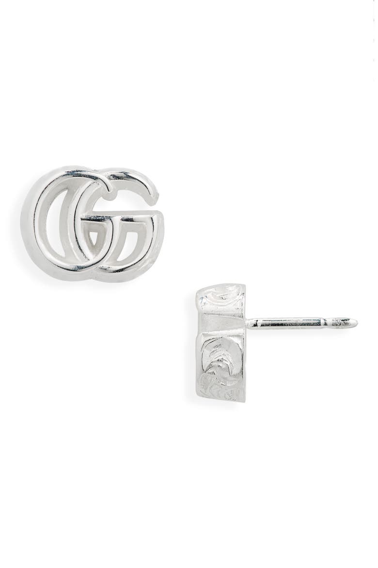 Double-G Sterling Silver Stud Earrings, Main, color, NO COLOR