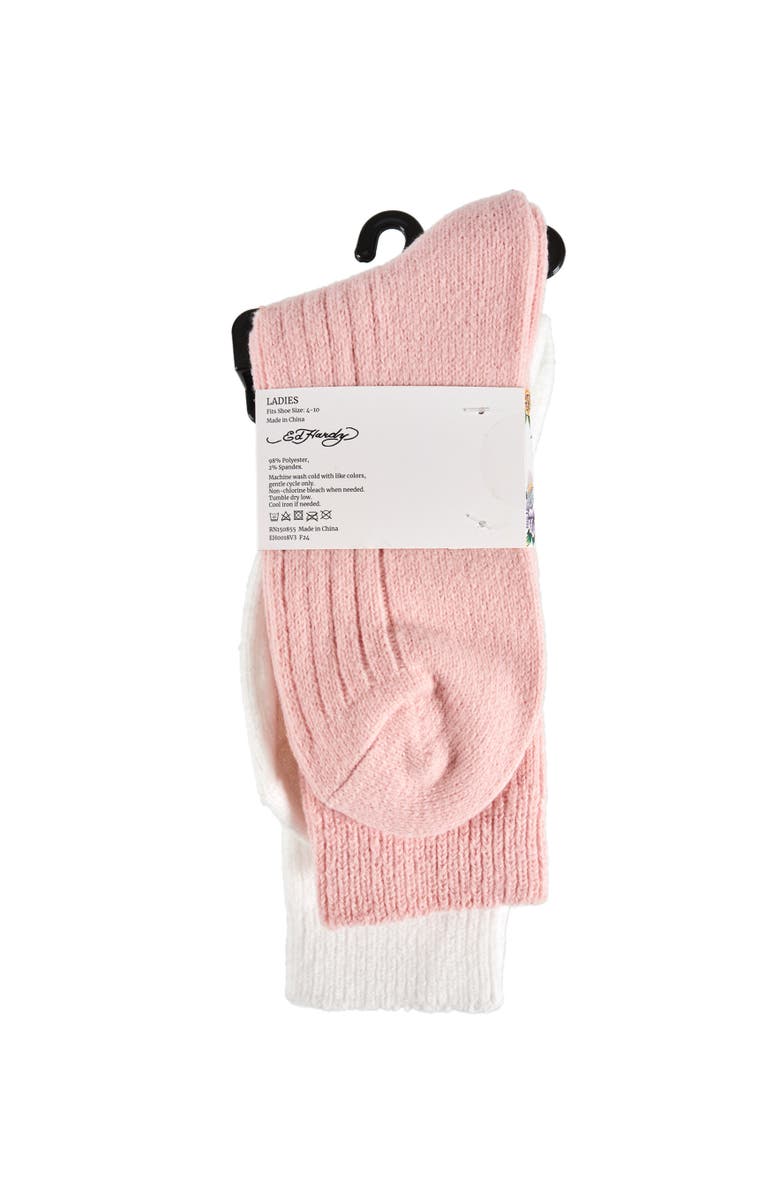 Ed Hardy Womens Ribbed Flat Slouchy Sock 2-Pack, Alternate, color, Pink