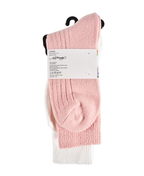 Ed Hardy Womens Ribbed Flat Slouchy Sock 2-pack In White