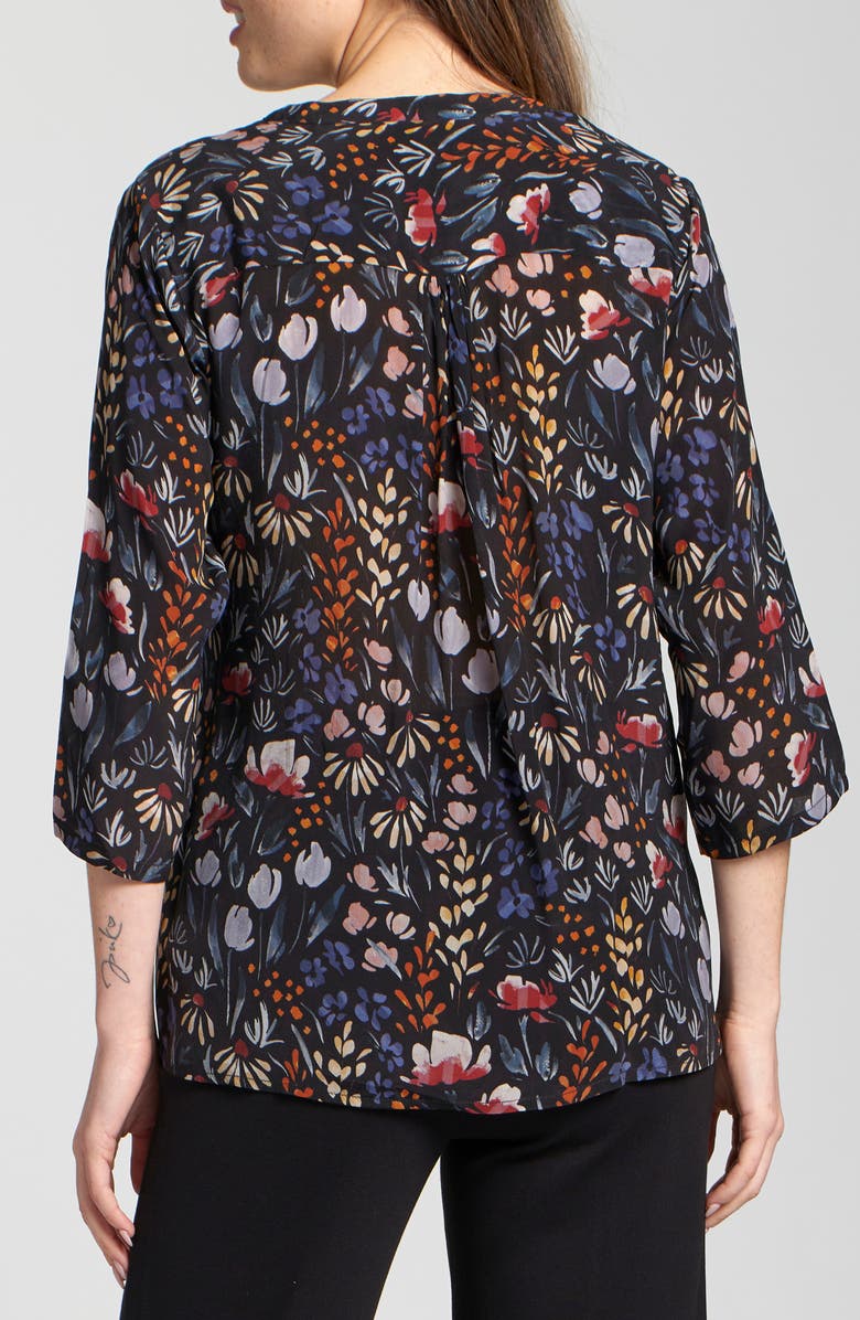 APNY Print Tassel Split Neck Chiffon Top, Alternate, color, Black Abstract Floral Multi