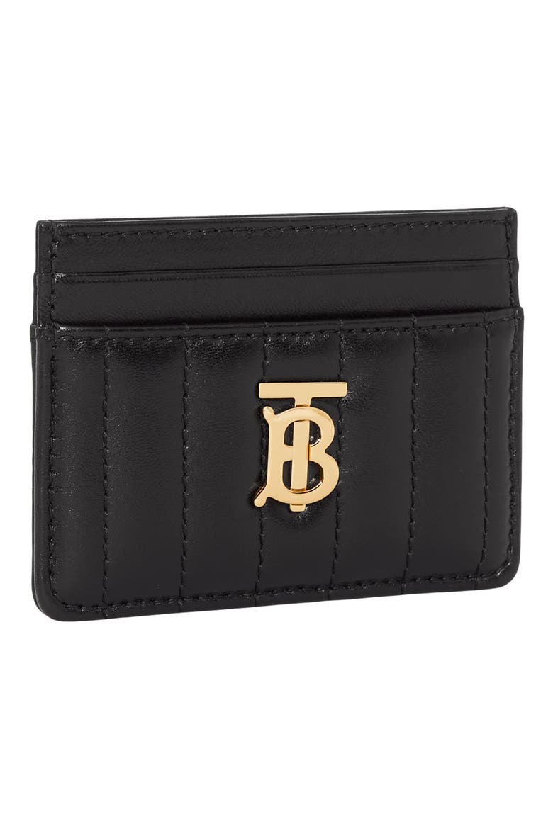 Lola Quilted Leather Card Case, Alternate, color, BLACK / LIGHT GOLD