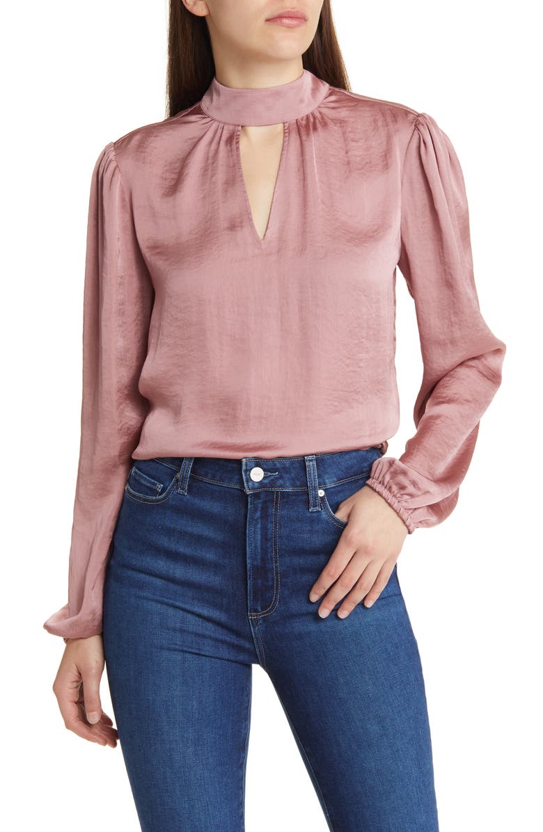 PAIGE Cerrita Keyhole Satin Blouse, Main, color, 