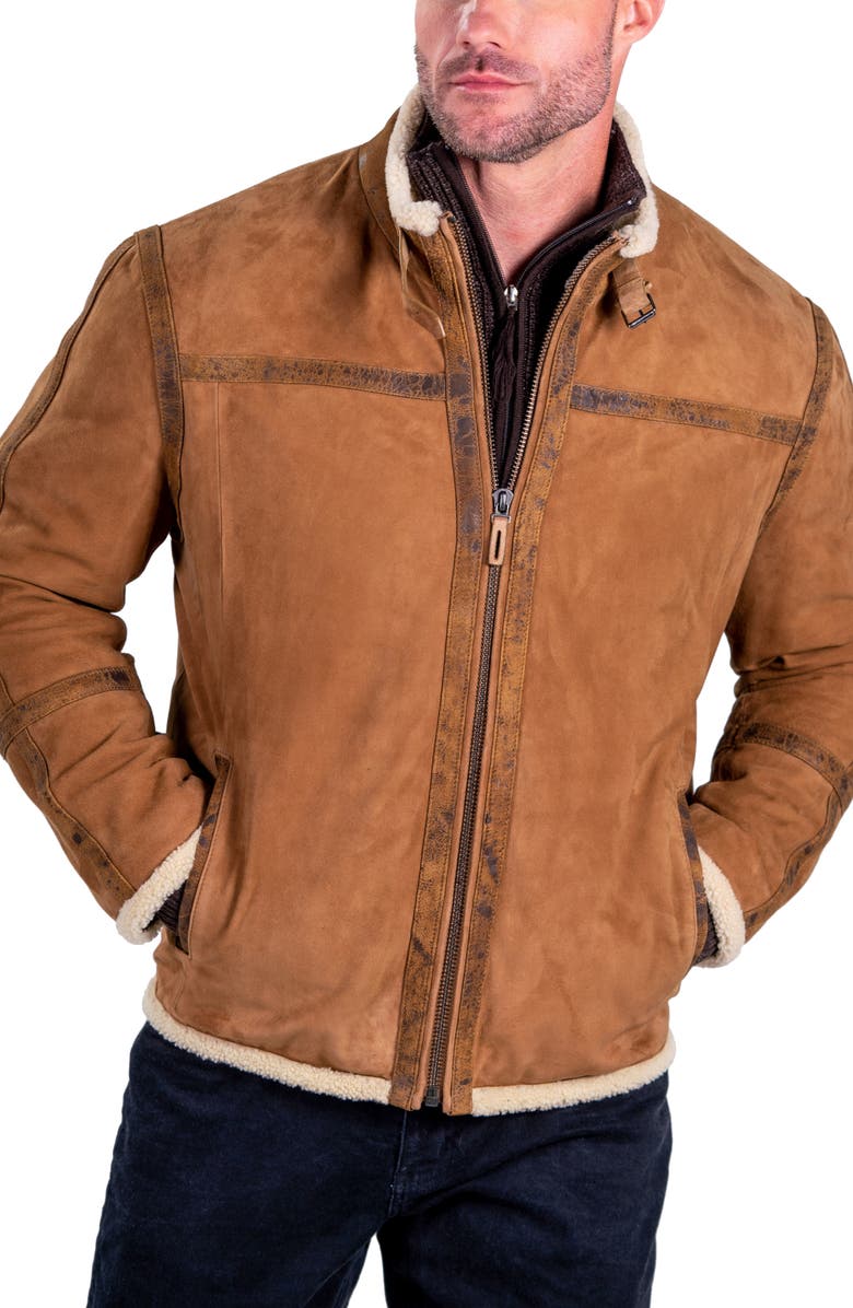 Comstock & Co. Montana Suede Jacket with Genuine Shearling Trim, Main, color,