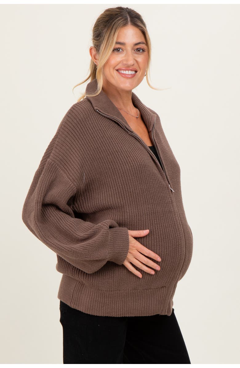 PinkBlush Oversized Zip Up Cardigan, Alternate, color, Camel