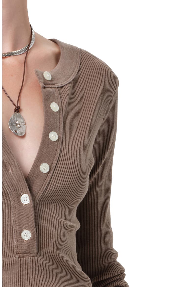 Varra Rib Henley, Alternate, color, COCOA MD GREY BROWN