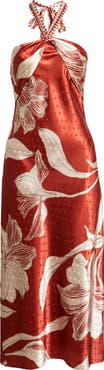 CIEBON Runie Floral Satin Halter Dress