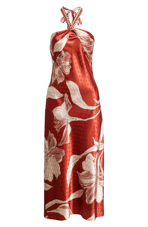 Ciebon Runie Floral Satin Halter Dress In Red