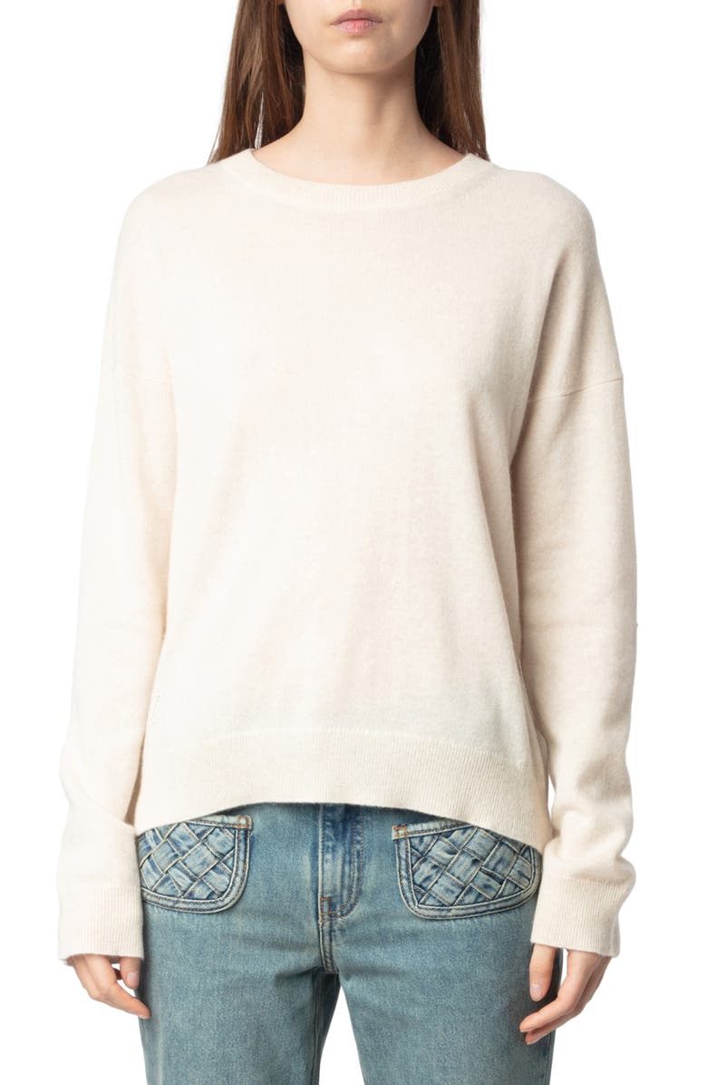 Zadig & Voltaire Cici Star Patch Cashmere Crewneck Sweater, Main, color, 