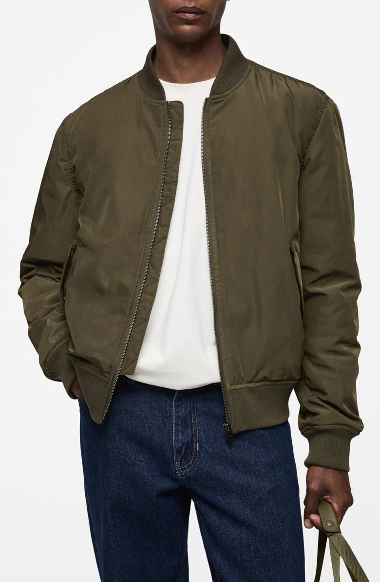 MANGO Water Repellent Quilted Bomber Jacket, Main, color, 