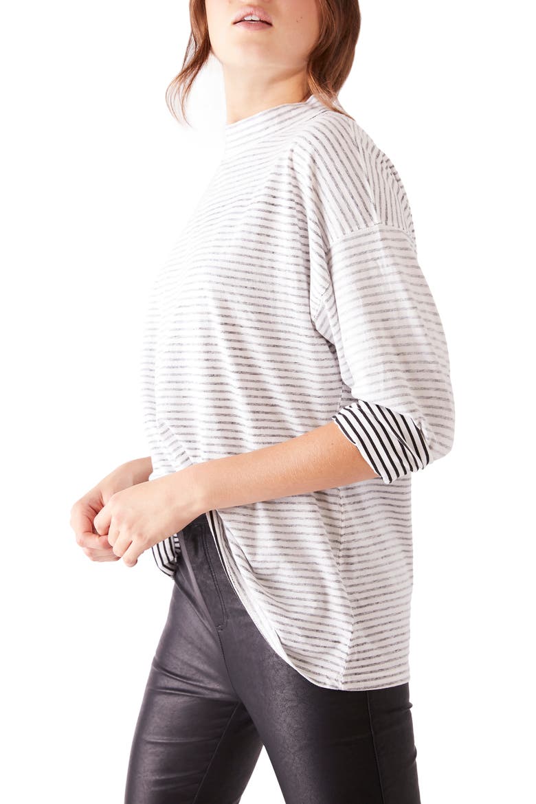 Be Free Mock Neck Stripe Tunic, Main, color, IVORY/ BLACK COMBO