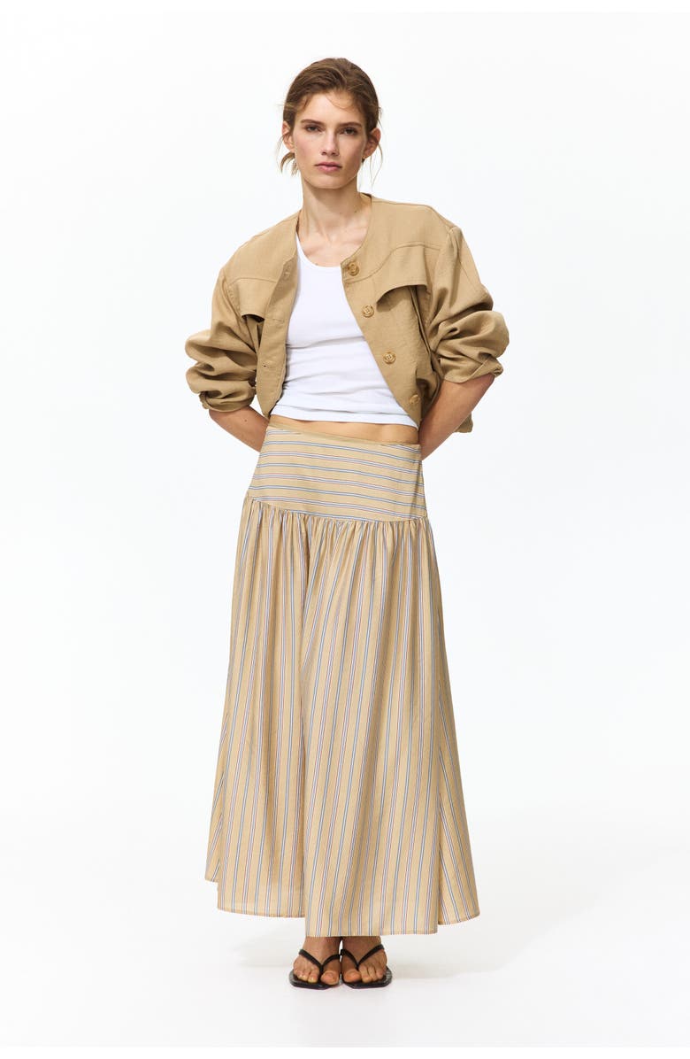 H&M Gathered midi skirt, Alternate, color, Beige/Striped