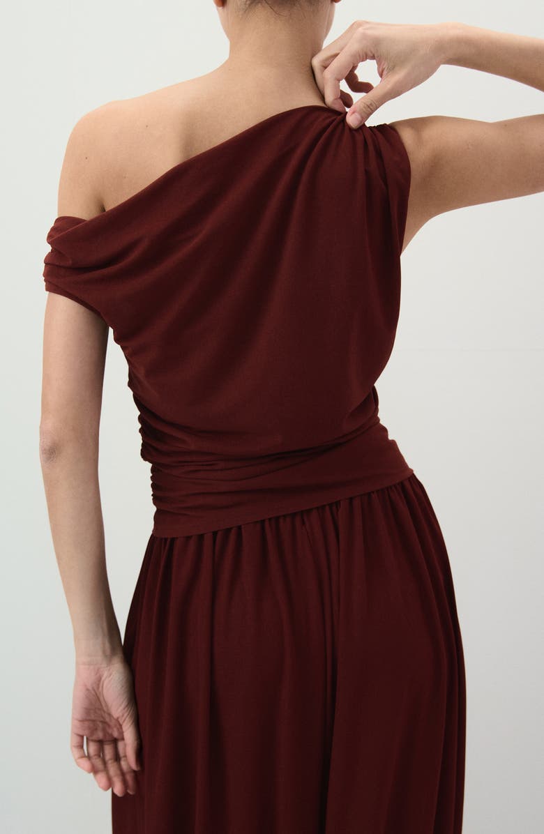 MANGO Asymmetric Ruched Top, Alternate, color, Russet